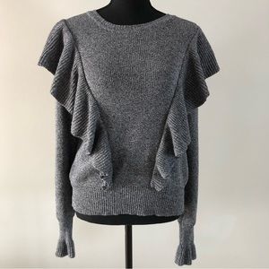 Women’s Le Lis 100% Cotton Gray Ruffle front long sleeve sweater size S
